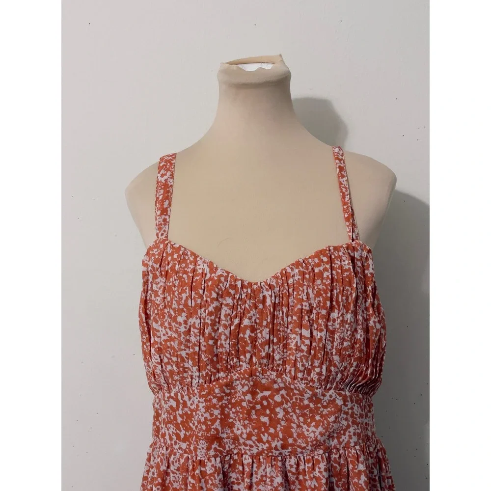 Abercrombie & Fitch Women Orange Floral Smocked Maxi Dress Large Side Slit Boho